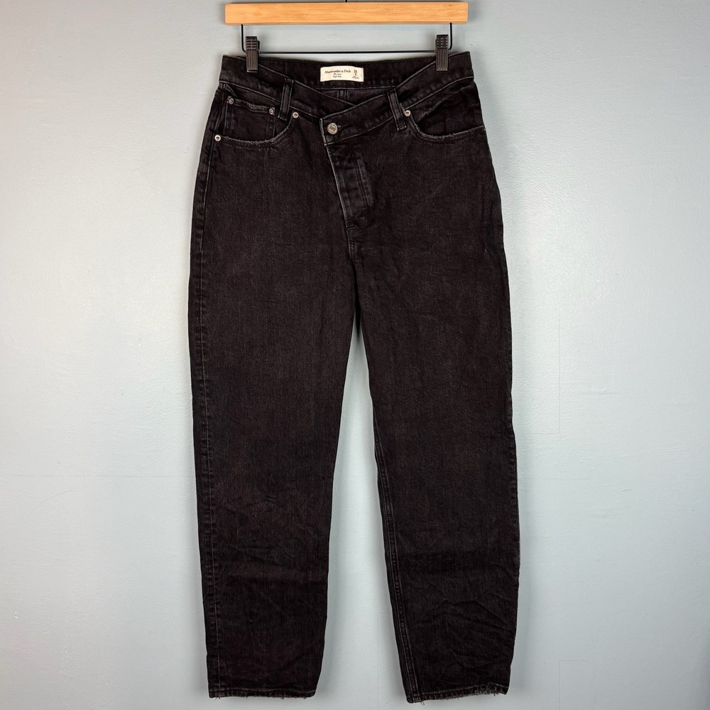 Abercrombie & Fitch The Dad High Rise Womens 28‎ 6 Black Criss Cross Waist Jeans - Picture 2 of 7
